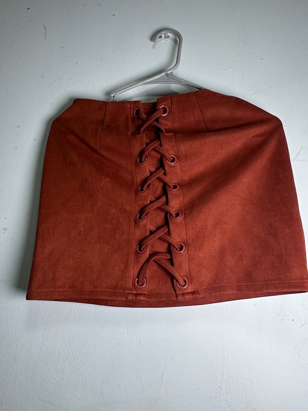 Shinestar Rust Lace-Up Suede Mini Skirt